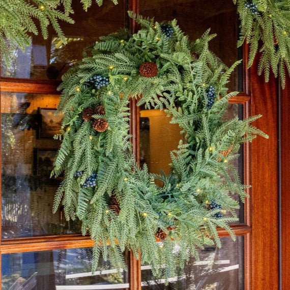 Norfolk Pine battery-operated wreath — Celestial At Home